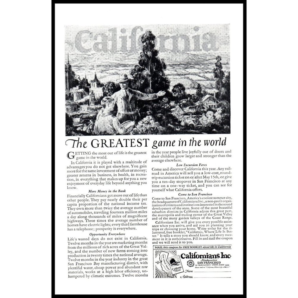 1924 Californians California Living Vintage Print Ad Landscape Drawing Wall Art